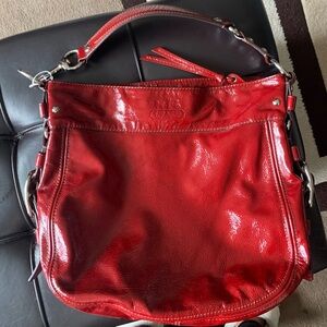 Vintage Coach Patent Leather Hobo Tote in Deep Wine Red
